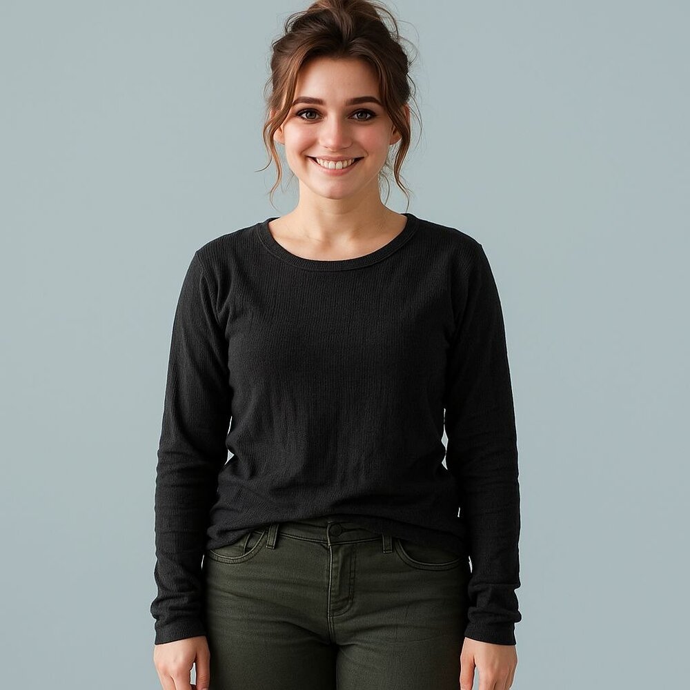 DYI Women's Long Sleeve Waffle Top Black Size Small